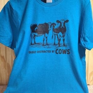 Vibrant Blue Cow Graphic Tee